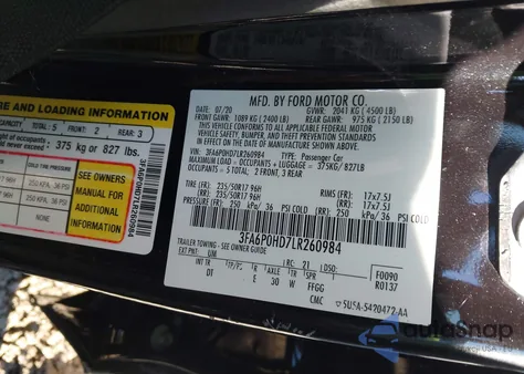 2020 Ford Fusion Se из США, поврежденный, VIN 3FA6P0HD7LR260984